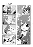 2girls 4koma :&gt; ^_^ bamboo bamboo_forest closed_eyes colonel_aki comic evil_grin evil_smile forest grin hair_between_eyes inaba_tewi long_hair monochrome multiple_girls nature o_o open_mouth reisen_udongein_inaba smile surprised sweat sweatdrop tagme touhou 