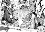  +_+ archery arrow artist_self-insert ascot bow_(weapon) camera comic flandre_scarlet hat highres horse horseback_riding monochrome open_mouth remilia_scarlet riding short_hair side_ponytail smile touhou translation_request weapon 