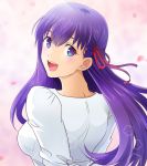  1girl fate/stay_night fate_(series) hair_ribbon highres long_hair matou_sakura purple_hair ribbon shimo_(s_kaminaka) solo violet_eyes 