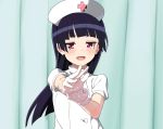  1girl adjusting_clothes adjusting_gloves artist_request black_hair blush gloves hat himenokouji_akiko latex_gloves long_hair looking_at_viewer mole naughty_face nurse nurse_cap onii-chan_dakedo_ai_sae_areba_kankeinai_yo_ne red_eyes smile solo white_gloves 