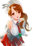  1girl bare_shoulders brown_eyes brown_hair hat highres kantai_collection kyo_(kyo21413) littorio_(kantai_collection) long_hair looking_at_viewer necktie open_mouth ponytail solo 