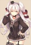  1girl amatsukaze_(kantai_collection) brown_eyes garter_straps gloves hairband hand_on_hip kantai_collection long_hair nana_(aramiaiasai) silver_hair two_side_up 