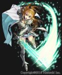  1girl armor blonde_hair blue_eyes bow cape hair_bow highres long_hair matsui_hiroaki official_art solo sword thousand_memories weapon 