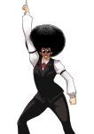  1boy afro amakasu_barley_tenji comic dress_shirt facial_hair grin highres mustache shirt smile solo sunglasses translation_request uwabami_breakers vest warugaki_(sk-ii) 