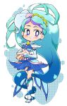  blue_eyes blue_hair blush chibi cure_mermaid dress go!_princess_precure kaidou_minami long_hair magical_girl ponytail 