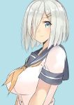  1girl blue_eyes hair_ornament hair_over_one_eye hairclip hamakaze_(kantai_collection) isshiki_(ffmania7) kantai_collection school_uniform serafuku short_hair silver_hair upper_body 