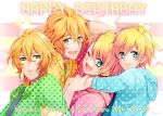  4boys ahoge blonde_hair blue_eyes blush brothers character_name dual_persona english glasses green_eyes group_hug happy_birthday hug kurabayashi kurusu_kaoru kurusu_shou male_focus multiple_boys one_eye_closed open_mouth shinomiya_natsuki shinomiya_satsuki short_hair siblings smile twins uta_no_prince-sama 