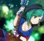  1girl alternate_costume casual green_eyes green_hair guitar hat instrument inuinui jewelry necklace shiki_eiki solo touhou wristband 