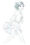  1girl monochrome original short_hair sketch skirt solo traditional_media yoshitomi_akihito 