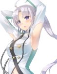  1girl ahoge akitsushima_(kantai_collection) armpits breasts highres kantai_collection military military_uniform oukawa_yuu side_ponytail silver_hair simple_background solo uniform violet_eyes 