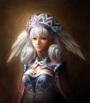  1girl ag+_(atelieriji) blue_eyes cape hat head_wings highres melia realistic silver_hair solo white_hair xenoblade 