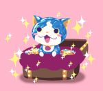  blush_stickers cat chuno highres no_humans open_mouth pink_background sapphinyan simple_background sparkle treasure_chest youkai youkai_watch 