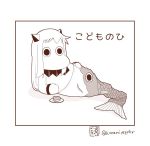  (o)_(o) 1girl artist_name kantai_collection kashiwa_mochi_(food) kodomo_no_hi koinobori long_hair monochrome moomin moomintroll muppo no_mouth northern_ocean_hime sazanami_konami simple_background solo twitter_username white_background 