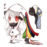  1girl chibi highres horns i-class_destroyer kantai_collection koinobori long_hair looking_at_viewer mittens monster musical_note northern_ocean_hime nuu_(nu-nyu) red_eyes shinkaisei-kan smile solo white_hair 