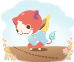  :3 ant blue_sky blush_stickers cat chin_strap chuno flat_color flower hat jibanyan multiple_tails no_humans notched_ear outdoors sky solo squatting tail two_tails white_background youkai youkai_watch 