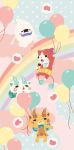  balloon blush_stickers brothers candy_bar cat chocoboo chuno closed_eyes fangs flat_color furoshiki ghost heart highres jibanyan koma-san komajirou multiple_tails no_humans notched_ear open_mouth purple_lips rainbow siblings tail two_tails whisper_(youkai_watch) youkai youkai_watch 