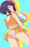  1girl :o ass bitou blush boku_no_hero_academia cheerleader embarrassed from_behind jirou_kyouka looking_back miniskirt open_mouth orange_skirt panties pantyshot pantyshot_(standing) pink_panties plug pom_poms purple_hair short_hair silhouette skirt solo standing tank_top underwear upskirt violet_eyes 