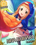 camping character_name happy hoodie ichihara_nina idolmaster idolmaster_cinderella_girls jacket long_hair orange_eyes orange_hair pillow stars 