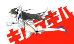  1girl action ass black_hair blue_eyes boots copyright_name danny1128 dashing from_side gloves hair_blowing high_heel_boots high_heels junketsu kill_la_kill kiryuuin_satsuki legs long_hair midriff simple_background solo_focus two-tone_background very_long_hair white_gloves 