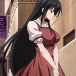  1girl black_hair high_school_dxd highres himejima_akeno long_hair screencap side_view violet_eyes 