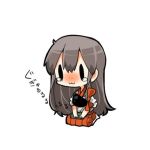  1girl :3 akagi_(kantai_collection) brown_hair chibi commentary_request japanese_clothes kantai_collection long_hair lowres muneate pleated_skirt rebecca_(keinelove) red_skirt skirt solid_oval_eyes solo tears 