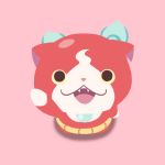  cat chuno fangs flat_color from_above jibanyan looking_up multiple_tails no_humans notched_ear open_mouth pink_background simple_background solo tail two_tails youkai youkai_watch 