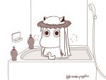  (o)_(o) 1girl bath bathing kantai_collection long_hair monochrome moomin muppo northern_ocean_hime rubber_duck sazanami_konami shampoo_hat solo twitter_username white_background 