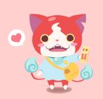  blush_stickers candy_bar cat chocoboo chuno fangs heart jibanyan looking_at_viewer multiple_tails no_humans notched_ear open_mouth pink_background solo speech_bubble spoken_heart standing tail two_tails youkai youkai_watch 