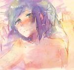  1boy blush kie_(sbms1997) lowres male_focus nipples purple_hair shirtless speech_bubble sweat touken_ranbu upper_body yamato-no-kami_yasusada 