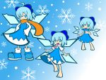  blue_eyes blue_hair boots cirno cirno-nee flat_color parody puyopuyo scarf snowflakes style_parody touhou wings y&amp;k 
