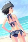 ass back beach bikini black_hair from_behind idolmaster kikuchi_makoto looking_back muhi11234 side-tie_bikini solo swimsuit water 
