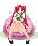  alternate_hairstyle blue_eyes braid hat hat_removed headwear_removed highres holding holding_hat hong_meiling long_hair ooike_teru panties red_hair redhead sitting solo touhou twin_braids twintails underwear 