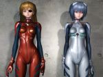  2girls 3d ayanami_rei eyepatch long_hair neon_genesis_evangelion plugsuit short_hair souryuu_asuka_langley wallpaper 