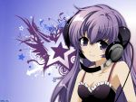  hanyuu headphones higurashi_no_naku_koro_ni horns long_hair purple_hair violet_eyes 