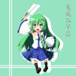  chibi detached_sleeves frog gohei green_hair hair_ornament kochiya_sanae long_hair snake tel touhou 