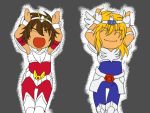  armor blonde_hair brown_hair caramelldansen cygnus_hyoga kio_kaina open_mouth pegasus_seiya saint_seiya white_armor 