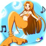  blunt_bangs choker fish jewelry long_hair mermaid mermaid_melody_pichi_pichi_pitch miru monster_girl musical_note necklace orange_eyes orange_hair seira_(mermaid_melody_pichi_pichi_pitch) shell shell_bikini 
