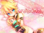  aqua_eyes blonde_hair character_doll chibi doll ebira_(ruvie) hair_ornament hair_ribbon hairclip headphones hug kagamine_len kagamine_rin male puppet ribbon short_hair solo vocaloid 