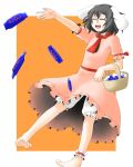  barefoot basket black_hair bunny_ears candy feet hands highres inaba_tewi rabbit_ears short_hair smile touhou tsumidango tsuyadashi_shuuji 