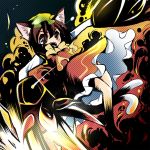  brown_hair cat_ears cat_tail chen explosion fire hat multiple_tails red_eyes short_hair tail takamoto_akisa touhou 