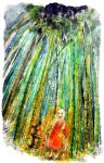  bamboo bamboo_forest forest japanese_clothes lantern miko nature nayuko original solo stone_lantern traditional_media watercolor watercolor_(medium) white_hair 