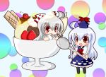  food fujiwara_no_mokou hida_(artist) ice_cream in_food kamishirasawa_keine minigirl touhou 