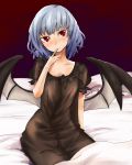  bat_wings highres nightgown potionu red_eyes remilia_scarlet short_hair silver_hair touhou wings 