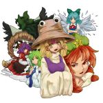  blonde_hair blue_eyes blue_hair bow cirno detached_sleeves eyes frog green_eyes green_hair hair_ornament hat hong_meiling kochiya_sanae long_hair moriya_suwako purple_hair red_eyes red_hair redhead reiuji_utsuho shiba_murashouji short_hair snake touhou touhou_hisoutensoku wings yasaka_kanako yellow_eyes 