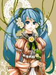  aqua_eyes aqua_hair dress flower hatsune_miku highres long_hair monta smile solo twintails vocaloid 