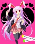  bad_id blazer bunny_ears heart izumi_(applepie) long_hair necktie pleated_skirt purple_hair rabbit_ears red_eyes reisen_udongein_inaba skirt thigh-highs thighhighs touhou 