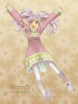  arms_up character_name long_hair meredy mi_(pixiv) miho_(mi) open_mouth pantyhose purple_eyes purple_hair smile solo tales_of_(series) tales_of_eternia title_drop twintails violet_eyes 