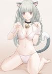  animal_ears bikini brown_eyes cat_ears chikuwa_(glossymmmk) grey_hair original sitting swimsuit tail wariza wristband 