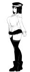  1girl akitsu_maru_(kantai_collection) black_hat black_legwear breasts hat kantai_collection large_breasts looking_to_the_side miniskirt namidame shirt skirt smile solo 