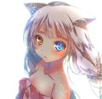  1girl animal_ears bare_shoulders blue_eyes braid cat_ears grey_hair heterochromia long_hair looking_at_viewer mitsuhachi8 original solo twin_braids twintails white_background yellow_eyes 